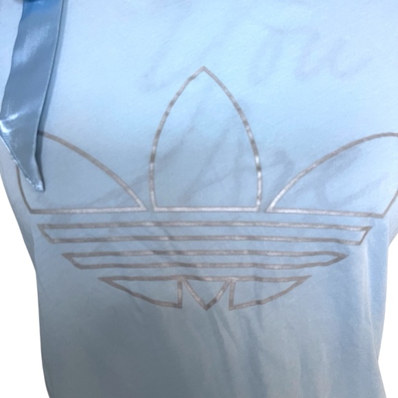 Adidas Light Blue Cotton Cap Puff Sleeve Scoop Neck Elastic Waist Logo Top (S/M) - Picture 4 of 11